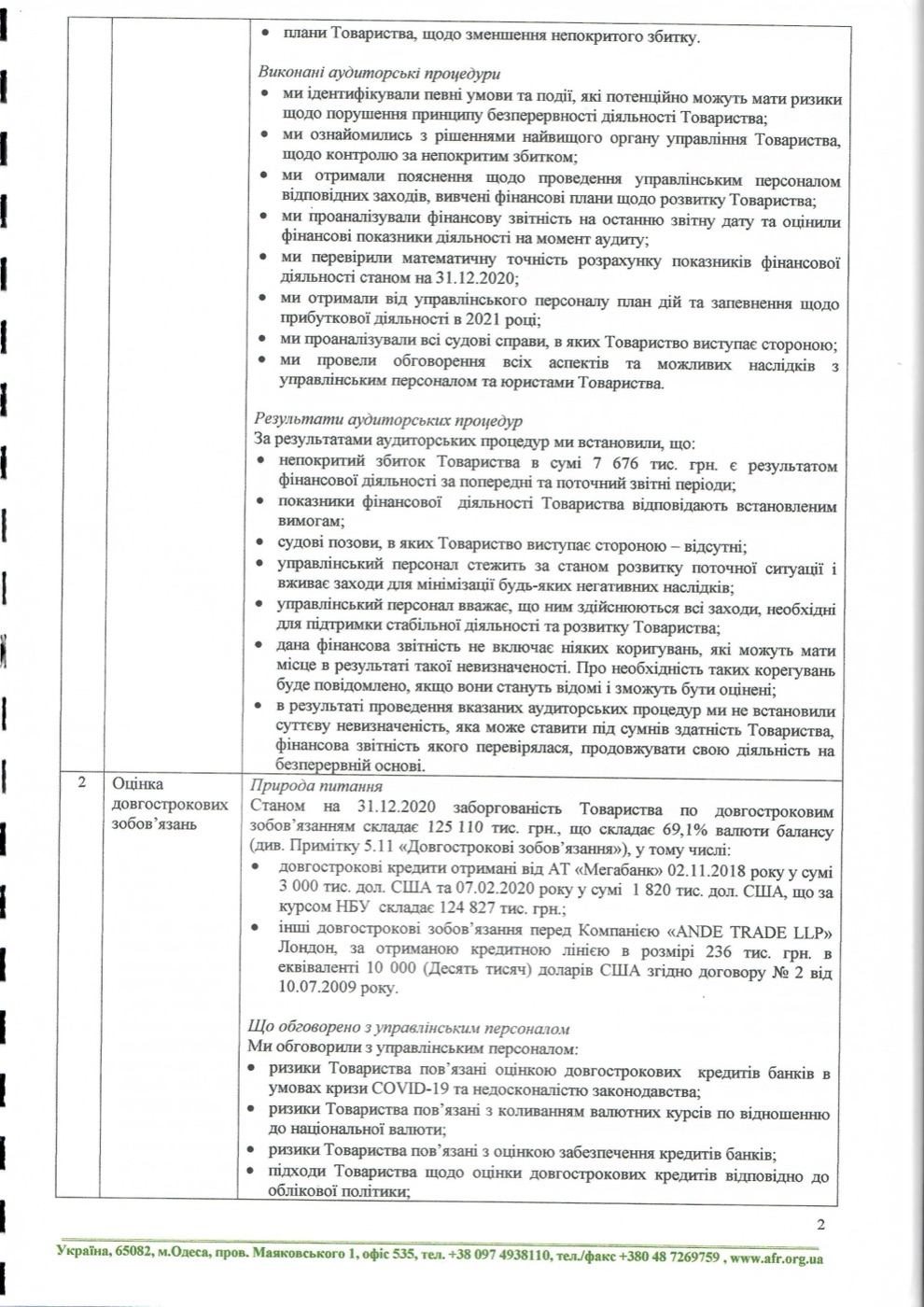 Аудиторський звіт 2020, сторінка 2